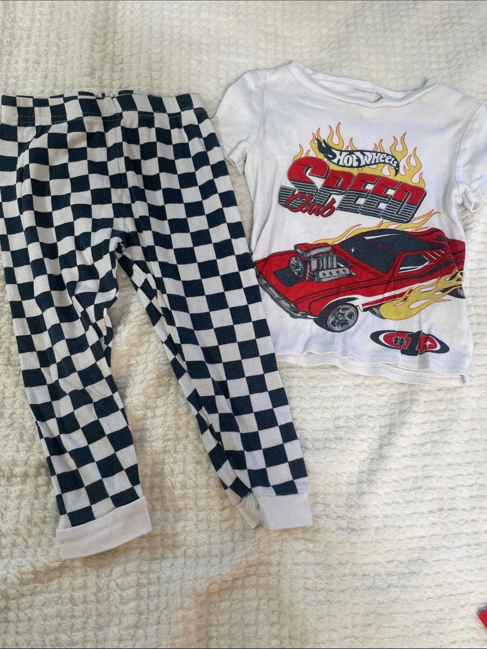 Hot Wheels Red Car & Black-White Checkered Kids Pajama Set